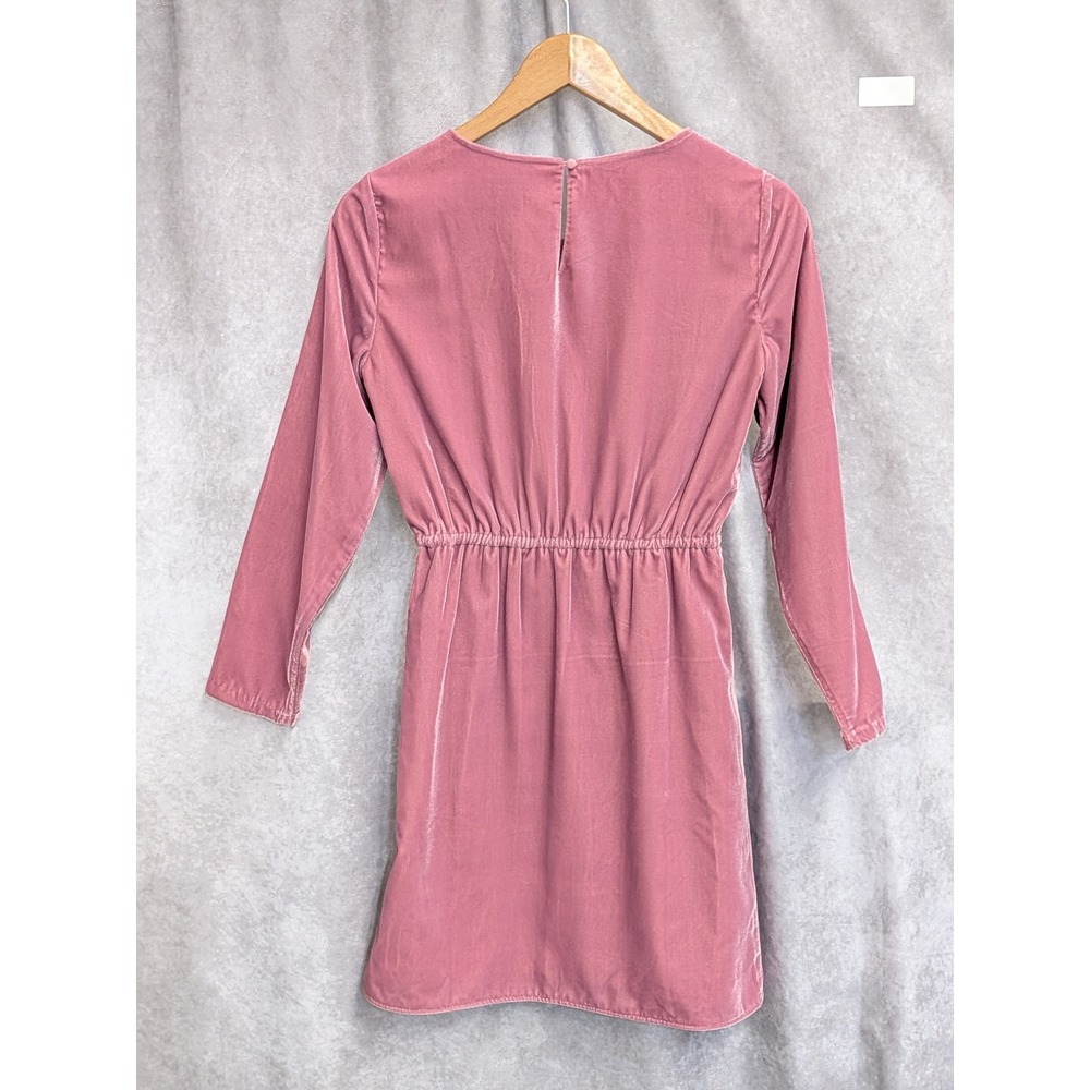 J.Crew Pink Velvet Long Sleeve Tulip Faux Wrap Dress Dusty Rose Size 00 - Picture 2 of 3